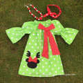 Christmas Dress New girls clothes lemon green/white dot with The deer embroidery wapiti dress with necklace and headband set